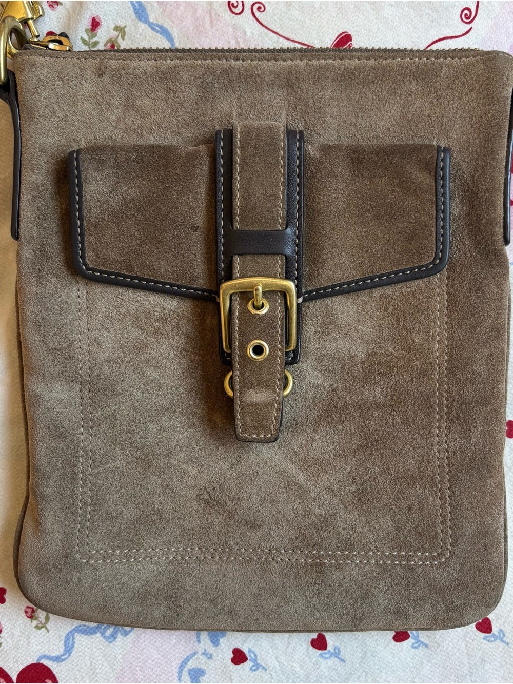 Vintage Coach Suede Hamilton Crossbody Bag in Brown Brass Hardware
